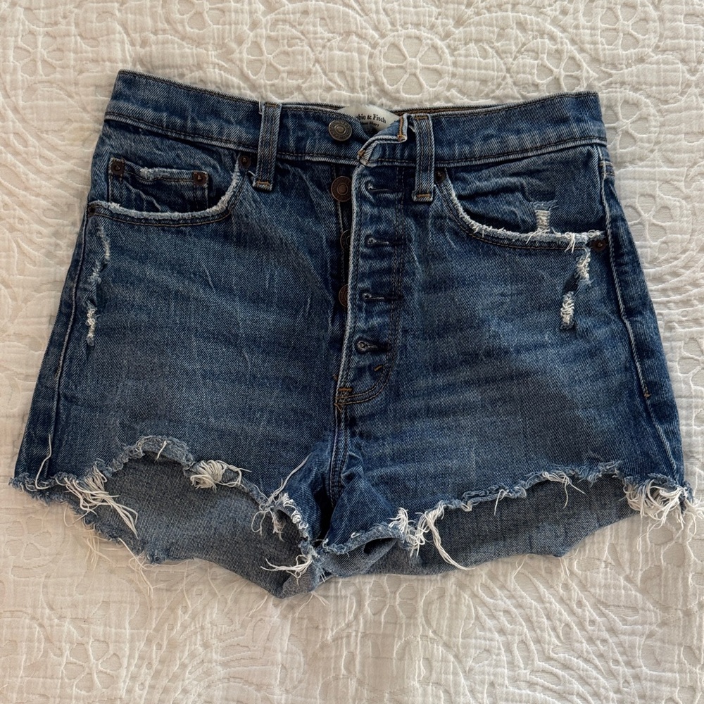Abercrombie & Fitch Dark Blue Distressed Jean Shorts